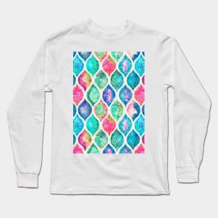 Watercolor Ogee Patchwork Pattern Long Sleeve T-Shirt